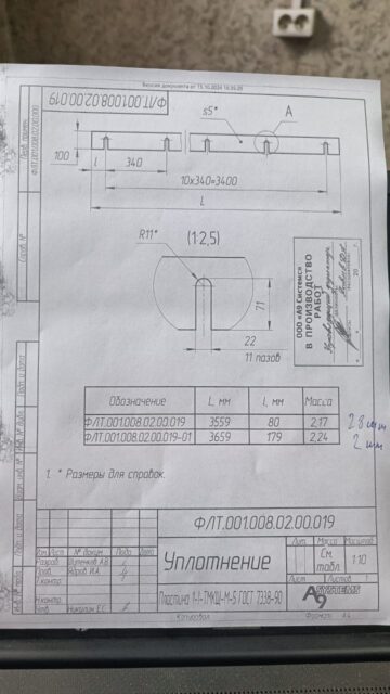 Уплотнение по чертежу ФЛТ.001.008.02.00.019 / резина 1-I-ТМКЩ-М-5 мм