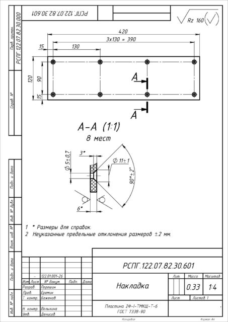 Накладка УРТ по чертежу РСПГ.122.07.82.30.601